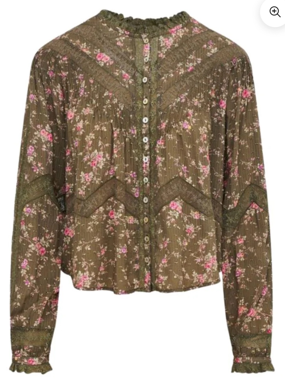NWT- Loveshackfancy Floral Ravelle Button-Front Lace Trim Blouse- size small - Picture 2 of 8